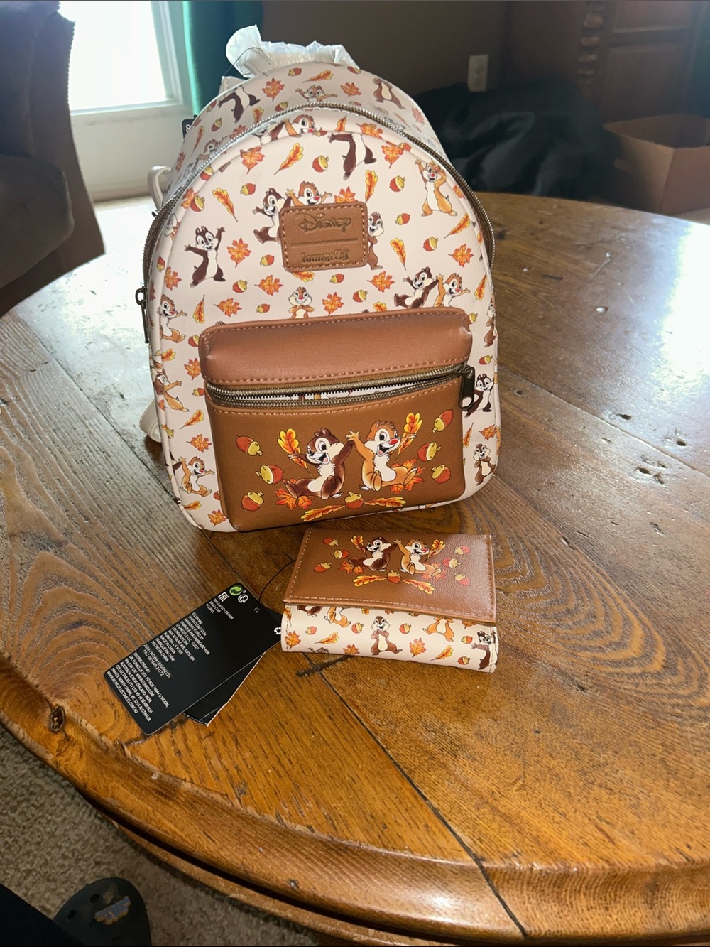 Loungefly Chip & Dale Fall Leaves Mini Backpack and matching wallet - Picture 2 of 7